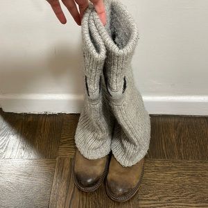 SOREL Brown Crazy Cable Knit Sweater Wedge Boot